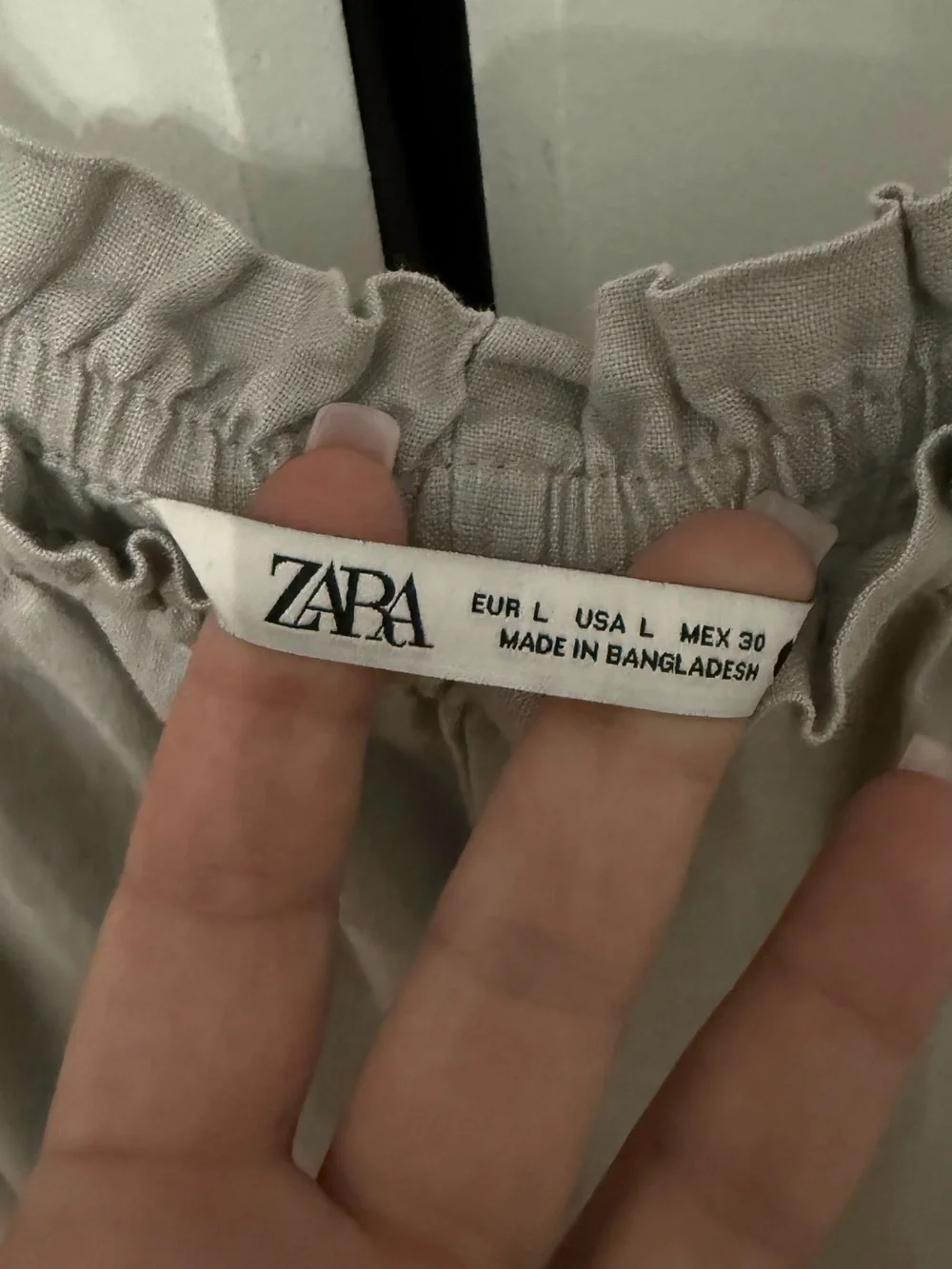 Zara Light Gray Wide-Leg Linen Blend Pants size L